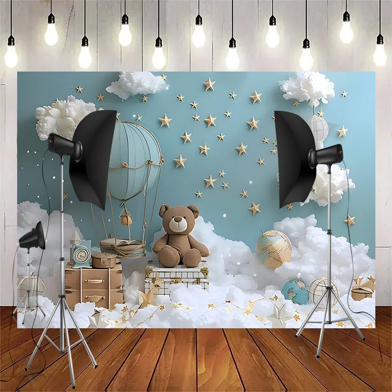 Hot air Balloon And Clouds Happy Birthday Photography Background Holiday Baby Children Party Photo Studio Backdrops VX-10