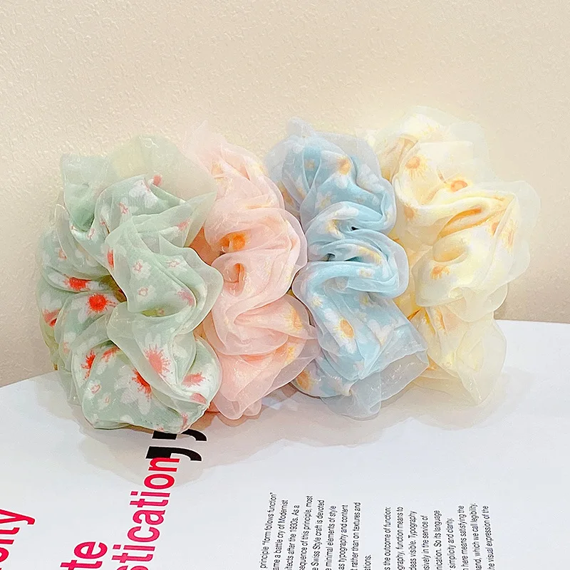 

Korean New Chiffon Chunky Hair Ties Flower Double Layer Ponytail Hair Bands Trendy Girl Bun Hair Elastics