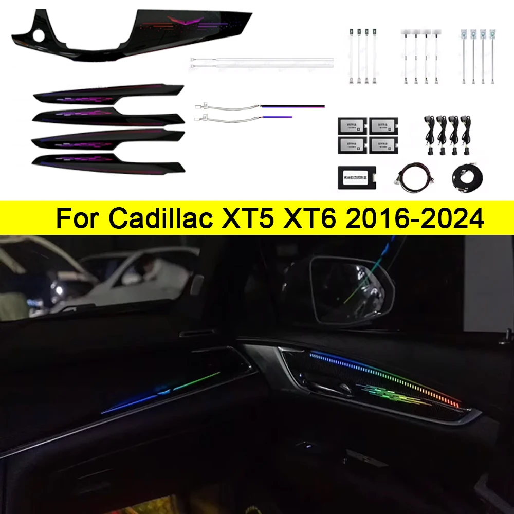 

Для Cadillac XT5 XT6 XT4 атмосферный светильник для фортепиано, черный светильник для волос, декоративная панель, светящаяся модификация декоративной панели
