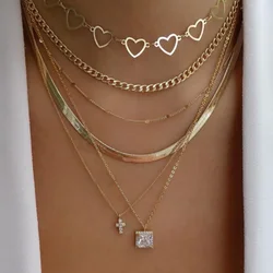 2023 New Bohemia Gold Color Multiple Styles Necklace For Women Trendy Multi-Layer Crystal Pendant Necklaces Set Jewelry Gifts