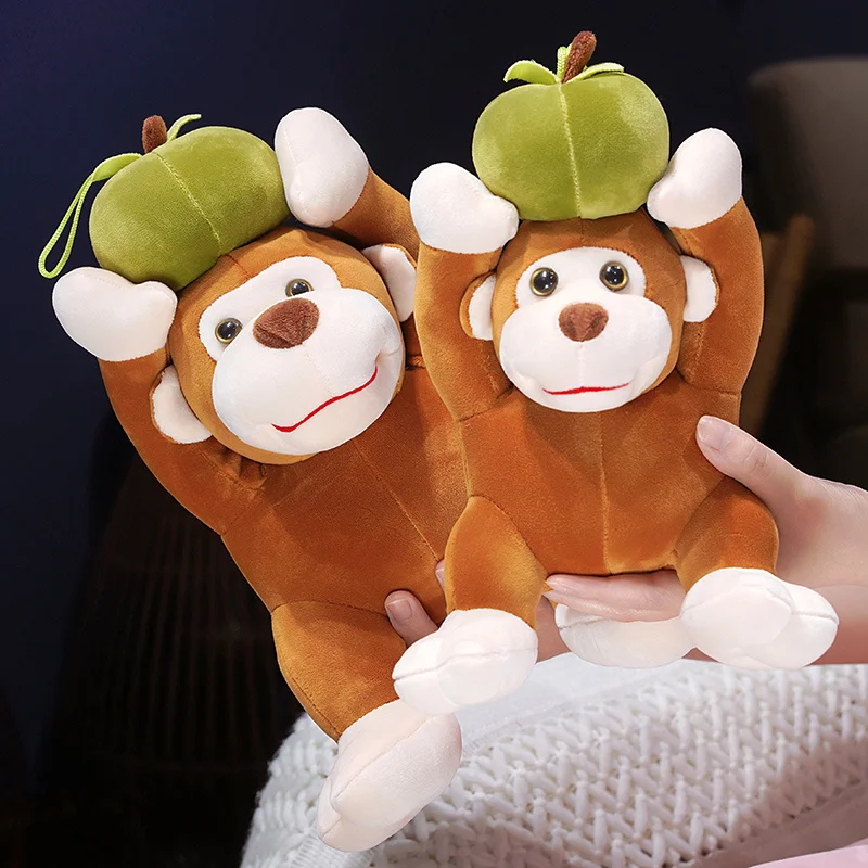 20/25cm Creative Apple Monkey Plush Doll Mischievous Monkey Holding Green Apple Toy Birthday Gift For Boy Girl