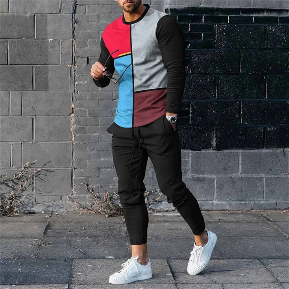 Autumn Tracksuit Long Sleeve T Shirt+sweatpants Suit Men Streetwear Vintage Sweatshirt Oversized Men Clothing 2 Piece Sets 2023