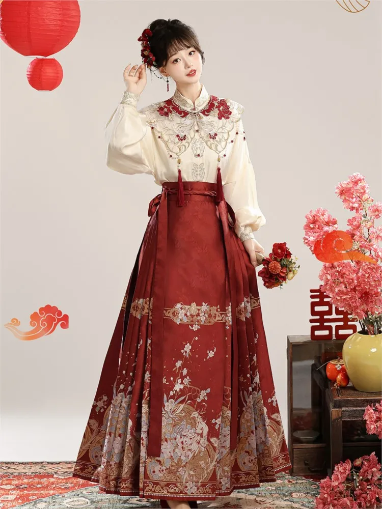 

New Chinese-style Hanfu red skirt half toasting dress engagement suit for women