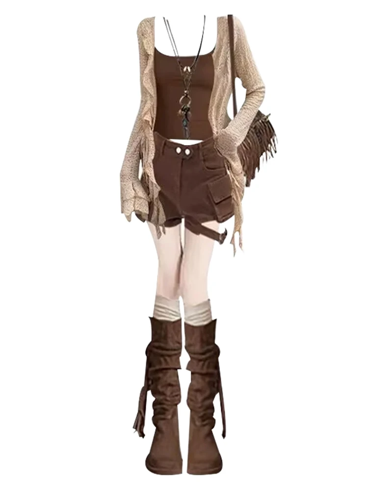 Ropa de viaje nacional Sle para principios de otoño, pantalones ort Retro de cintura alta, cárdigan largo con abertura, chaleco, conjunto Faion para mujer