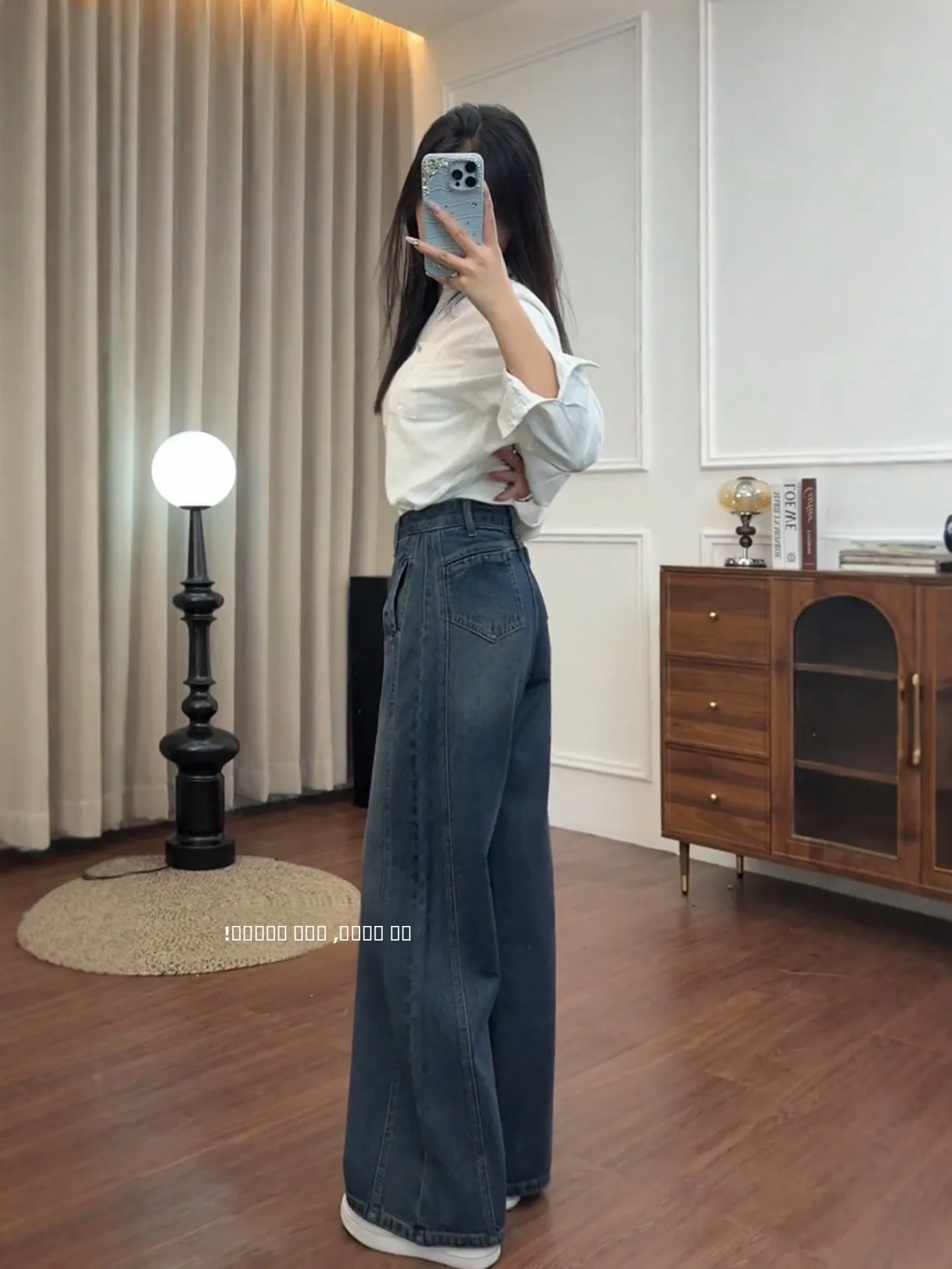 

Джинсы Deep Blue Retro с высокой талией, свободные широкие брюки для женщин с фигурой типа «груша», больших размеров, осенняя новинка.