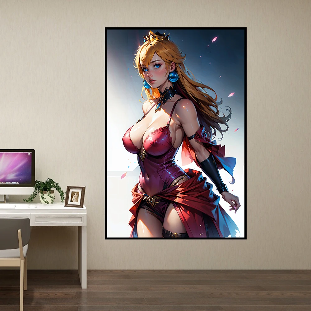 Princess Peach animation Canvas Poster AI painting sexy HD large wall art decorative painting Home Decor Painting Custom size