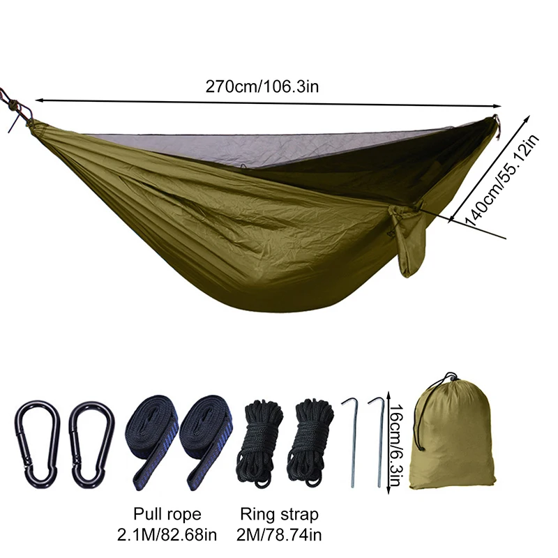 Camping Hammock 2.7x1.4m Lightweight Hanging Anti-Mosquito Net Hammocks Tree Straps Swing Backpack Backyard Rocking Chair