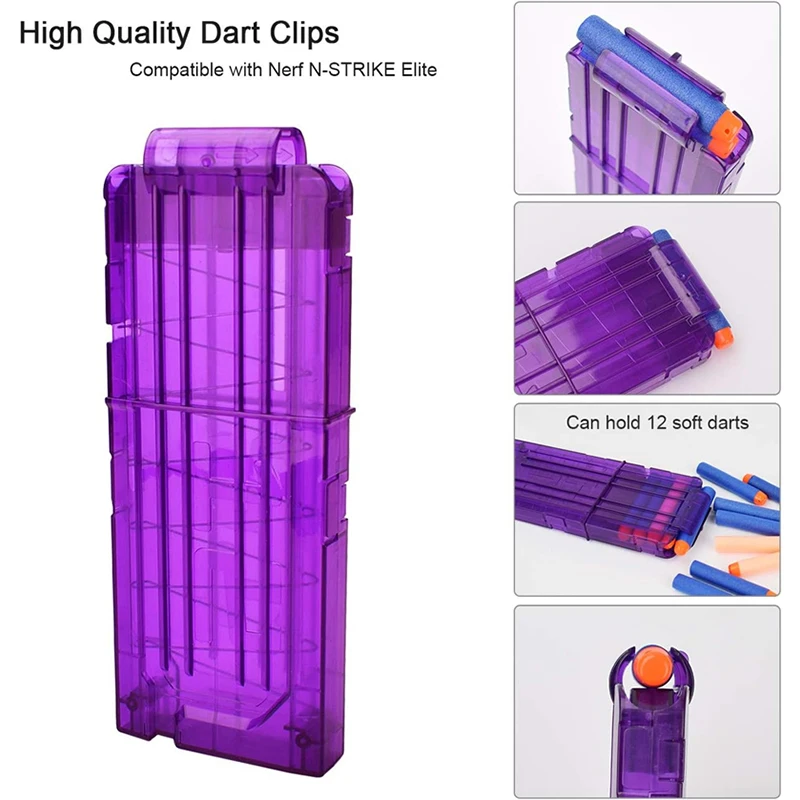 &3 قطع من مشابك الرصاص الناعمة المكونة من 12 سهام سريعة التحميل ومشابك مجلة لمسدس نبال لعبة Nerf (أرجواني)