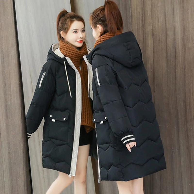 Gidyq Winter Women Puffey Parkas Fashion Elegant Loose Thick Warm Cotton Padded Coat Casual Female Korean Midi Puffer Jacket New