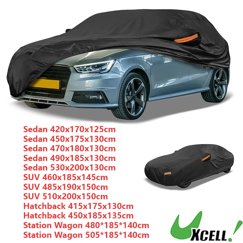 UXCELL 1 Pcs Universal 210D-PU Car Cover Outdoor Anti-UV Sun Rain Protection Waterproof All Weather Auto Covers for Sedan