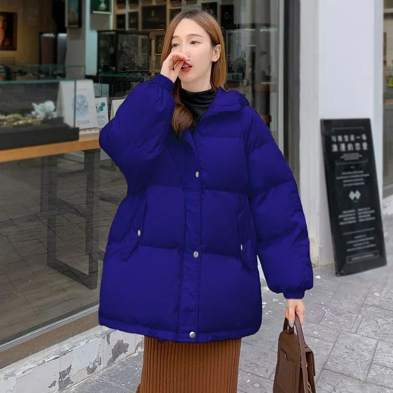 

2023 New Women Down Cotton Coat Winter Jacket Female Shotr Solid Color Parkas Loose Thick Warm Outwear Hooded Fashion Overcoat