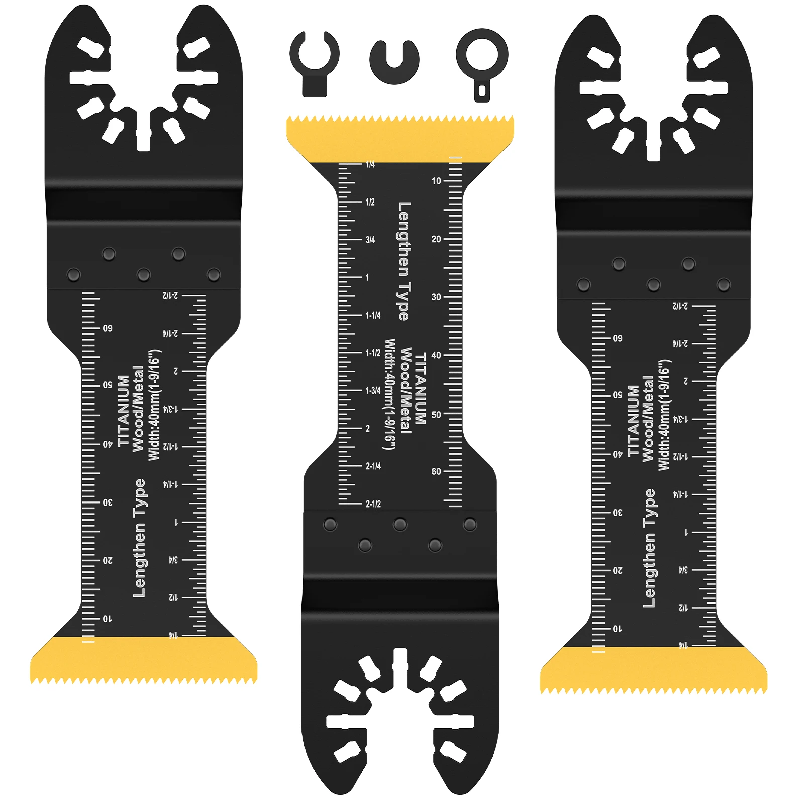 3Pcs Extra-Long Titanium Bi-Metal Oscillating Saw Blade Set Universal Multifunctional Oscillating Multitool Blades for Wood