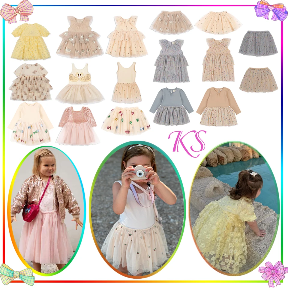 26 KS Summer Sequin Flower Girl Mesh Dress Tank Top Skirt Sleeveless Puffy Princess Elegant Romantic Glittering Pageant Wedding