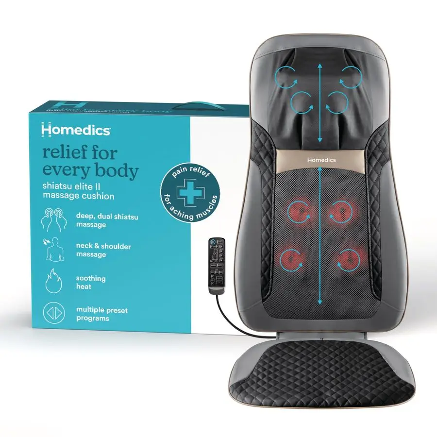 

Back Massager with Heat, Shiatsu Elite II Heated Neck and Back Massage Cushion. 3 Different Massage Styles and 3 Massage Zones.