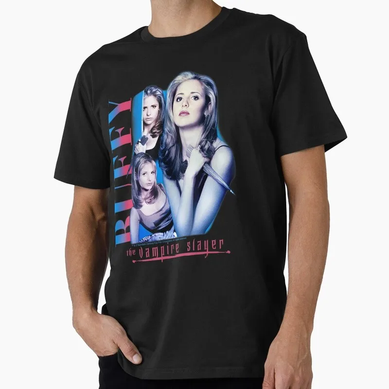Buffy Inspired Graphic T-Shirt, 0811 Vintage Vampire Slayer Print Tee, Retro Horror Series Short Sleeve Casual Shirt US Size Top
