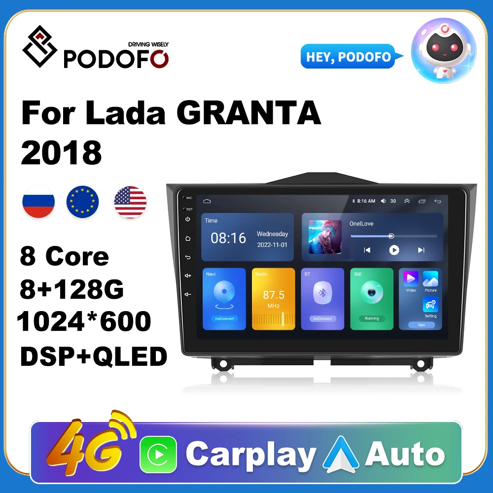 

Podofo For LADA GRANTA 2018 Car Radio Multimedia Video Player Navigation stereo autoradio DSP Android No 2din 2 din dvd