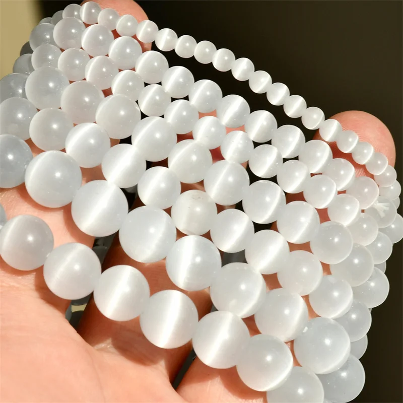 Fctory Price Natural Moon Stone Beads White Cat Eye Round Loose Beads 4/6/8/10/12mm Jewelry Making DIY Bracelet 15\
