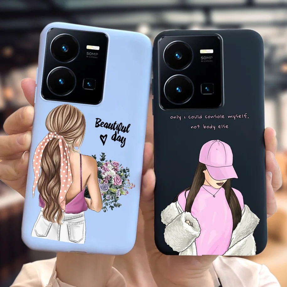 For Vivo Y35 4G Case 2022 Fashion Pretty Girls Painted Soft Matte Phone Cover For Vivo Y35 Y 35 VivoY35 Fundas Shockproof Bumper