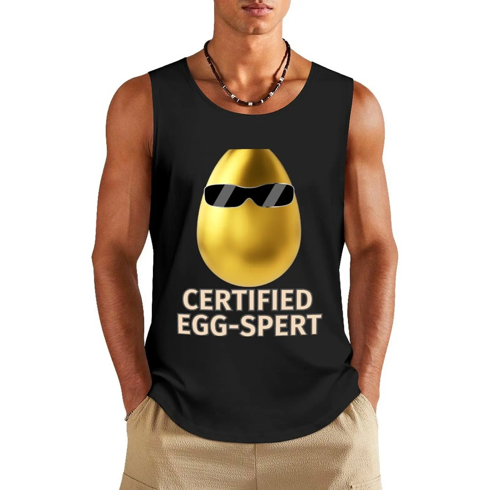 

Certified Eggspert Happy Easter Egg Cute Funny Easter Egg Hunt Golden Egg Sunglasses Tank Top men gym