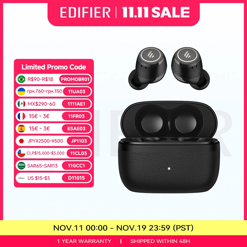 Edifier-couteurs Bluetooth sans fil True Pro, suppression active du bruit, connexion multipoint VAllemands, couteurs lgers IP54