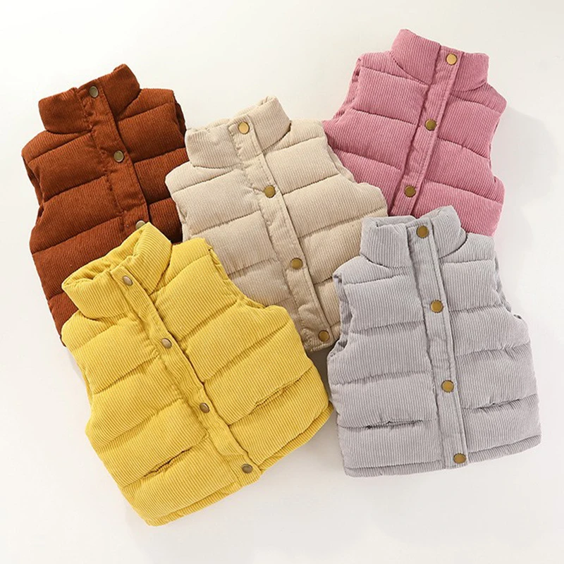 

Kids Boys Girls Corduroy Vests Cotton Jackets Autumn Winter Thick Warm Outerwear Children Coat Casual Waistcoat Clothing 3-10 Y