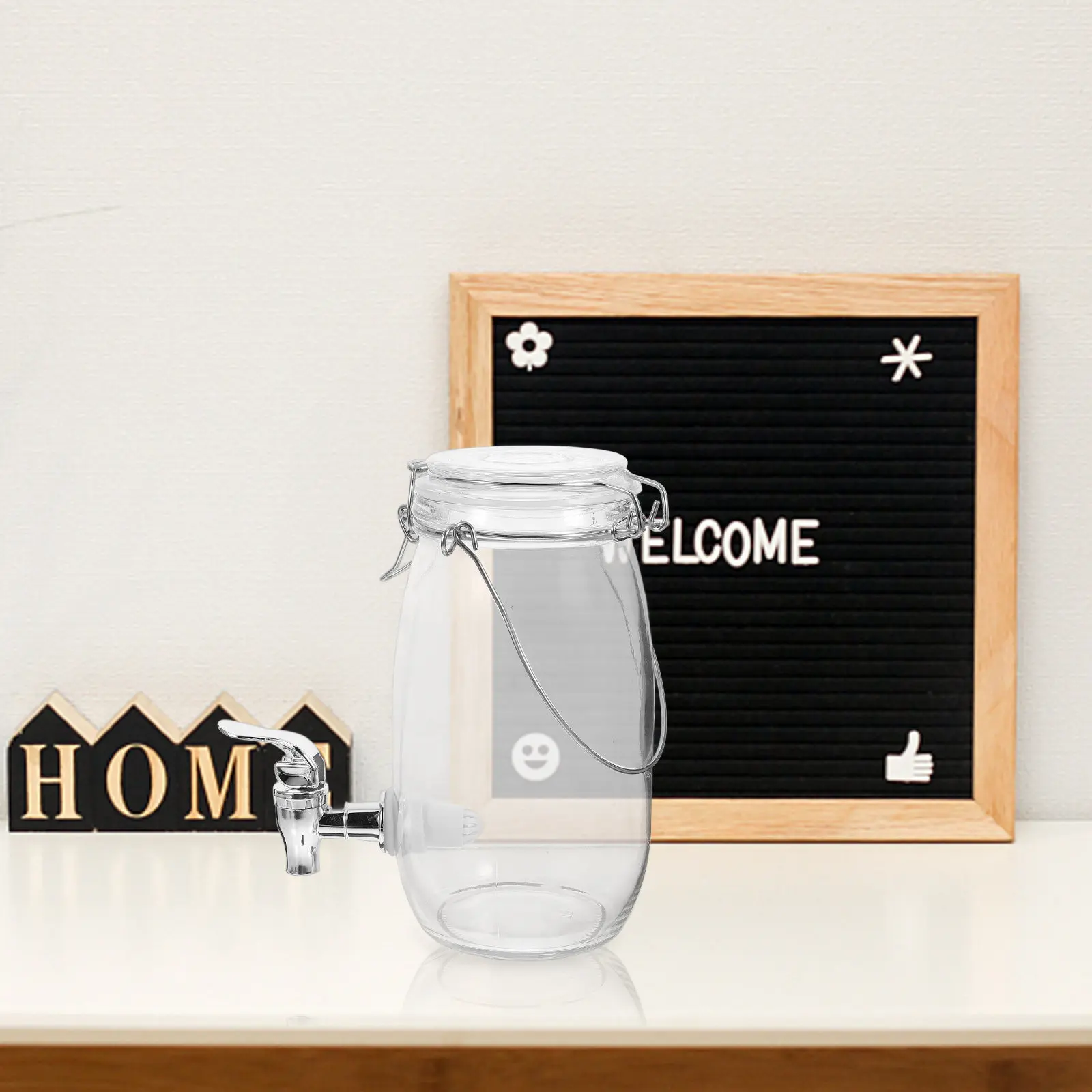 

1Pcs Glass Drink Barrel with Faucet Multipurpose Sealed Food Storage Jar for Kitchen Wine Juice Beverage Fresh Keeping