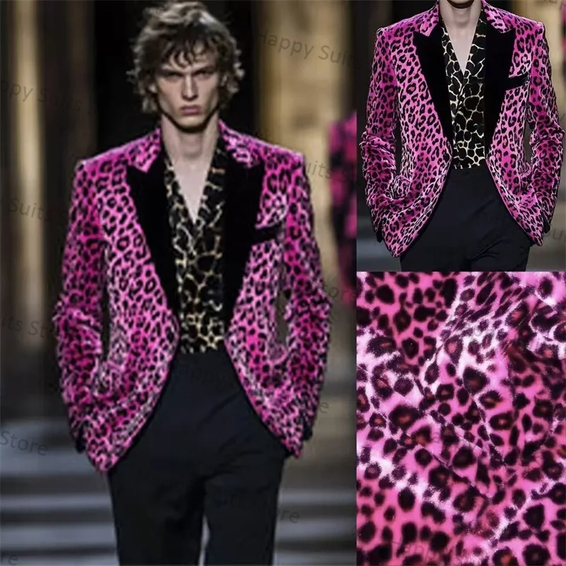 

Pink Leopard Men Suit 2 Piece Blazer+Pants Fashion Groom Formal Office Jacket Coat Wedding Tuxedo Custom Made Prom Trousers