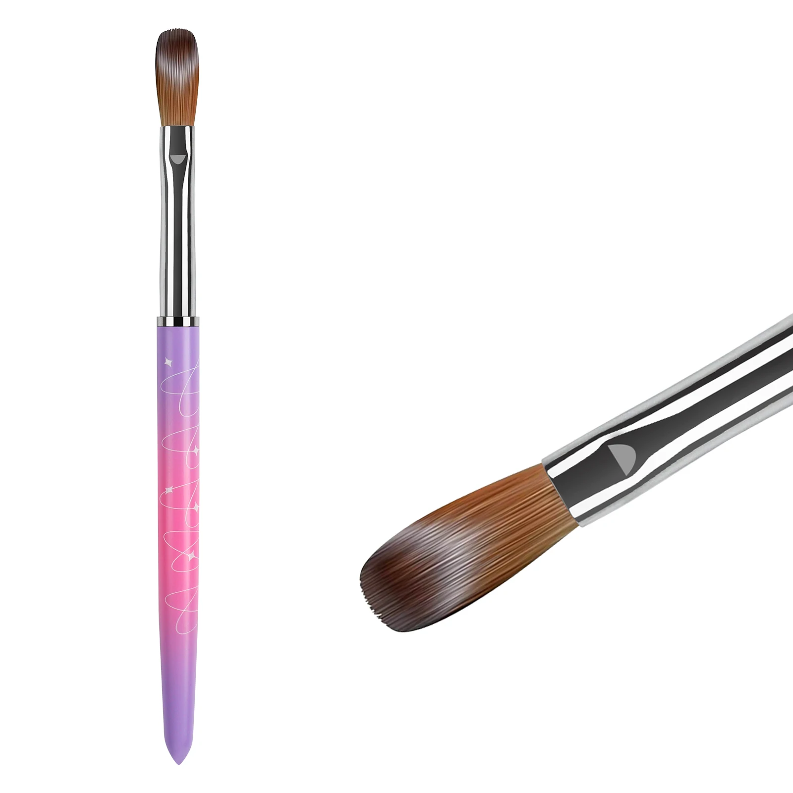 OEM #2-24 Gradient Metal Handle Curved Oval Pink Gel Nail Art Acrylic Brush