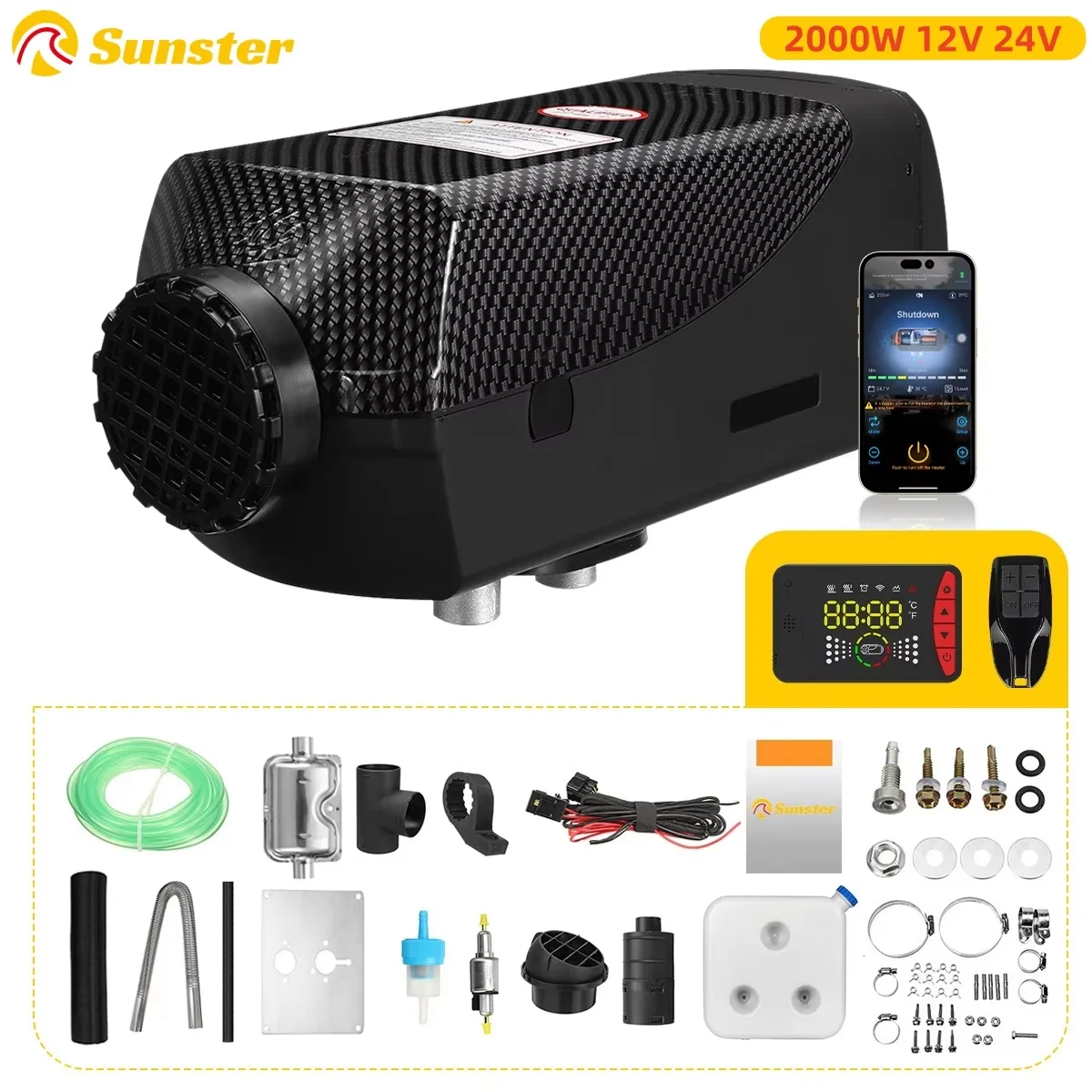 Diesel-Lufterhitzer, 8 kW, 12 V, 24 V, Autoheizung mit Fernbedienung und LCD-Thermostat-Monitor für