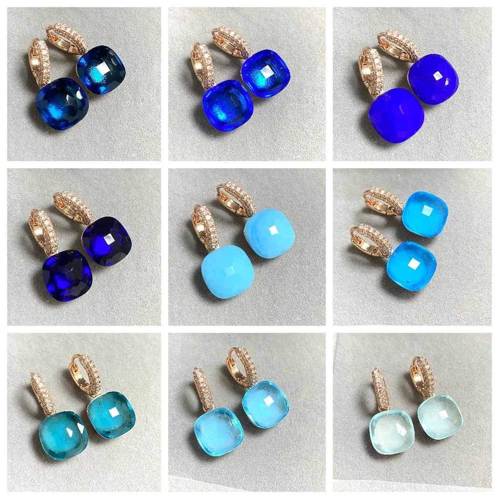 12.6mm  Candy Color Earrings Inlay Zircon Blue Topaz Crystal Earrings For Women Drop Earrings Fashion Jewelry Gift