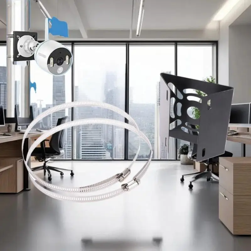 1 Set Universal Joint Pole Column Holding Monitoring Bracket Camcorder Back Stand Iron Hoop Plate Street Light Pole Mount Holder