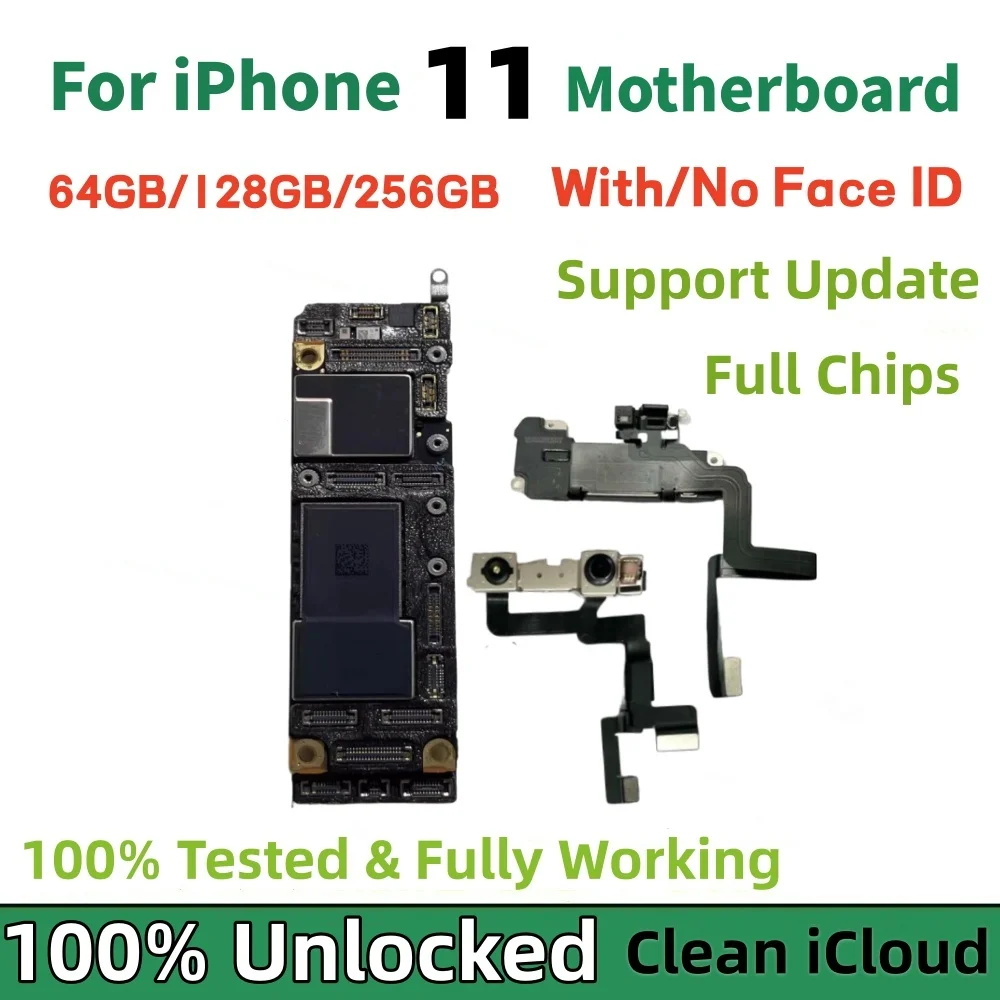 Tested Unlocked For iPhone 11 Motherboard With/No Face ID Support iOS Update Mainboard Clean ICloud 64G/128G Logic Board