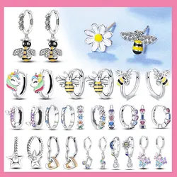 Hot Sale Bee Earrings For Girl Lovely Yellow Black Dancing Bee Happy S925 Hoop Earrings Birthday Gift Silver Jewelry