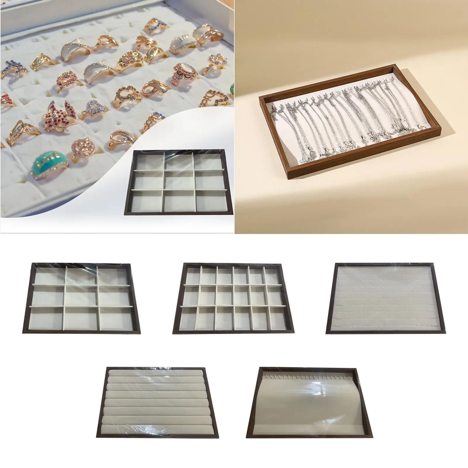 

Wooden Jewelry Display Tray with Velvet Interior for Bedside Table Accessory 13.7x9.4inch