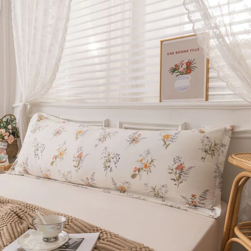 

Durable Extended Flower Couple Pillowcase Skin-friendly Rectangular Long Pillow Case Washable Cotton Pillowslip Bedroom