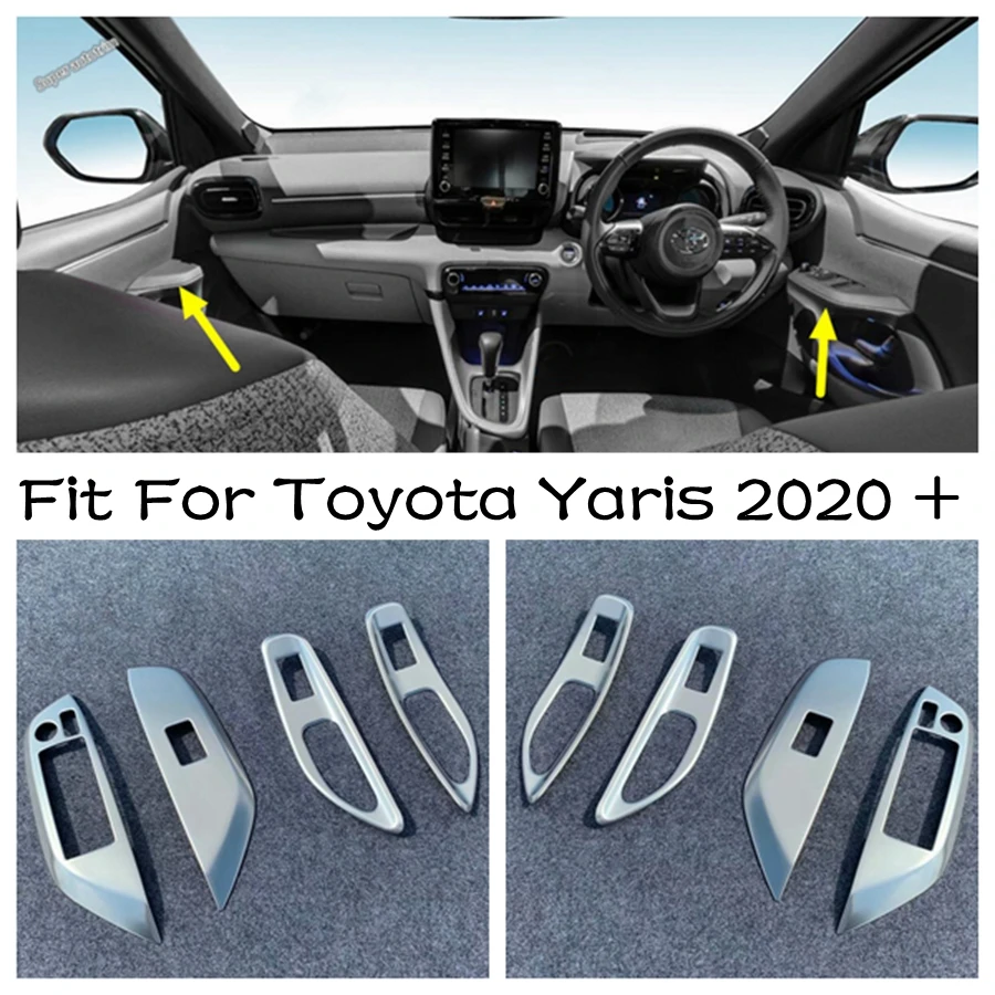 

Car Inner Door Armrest Window Lift Switch Control Panel Decor Cover Trim For Toyota Yaris 2020 2021 Black / Silver Accessories