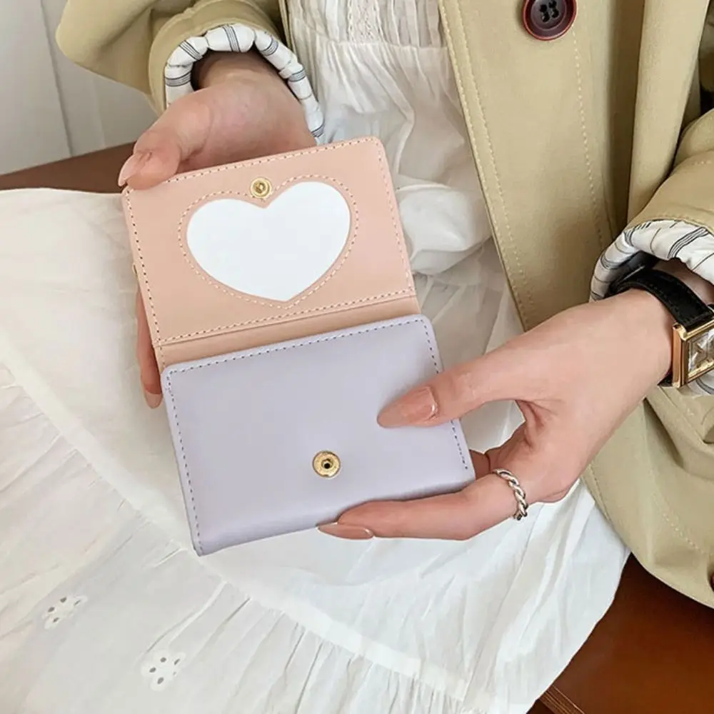 Waterdichte boog korte opvouwbare portemonnee handheld lichtgewicht geld portemonnee tas PU leer Koreaanse stijl hart fotokaarthouder reizen