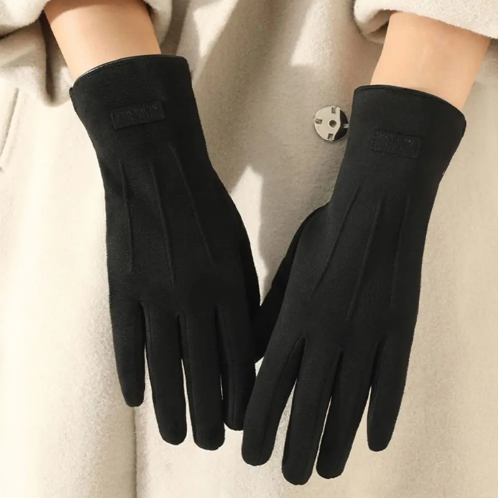 All-Match Velvet Winter Cycling Gloves Soft Thick Women Mittens Korean Style Windproof Suede Gloves Girls