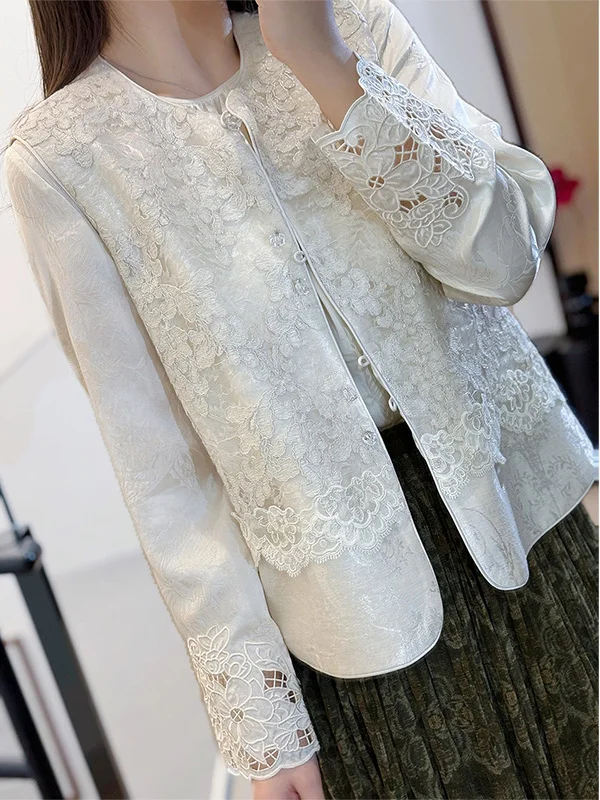 

Многослойный жилет в китайском стиле с вышивкой и кружевом, с изысканным цветочным узором, дышащий, влагоотводящий, с круглым вырезом и пуговицами.