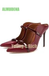 New Women's High Heels with Pointed Straps Mule Designer Leather Multi Colored Slim Heels Sexy and Elegant Sandals Party Shoes
