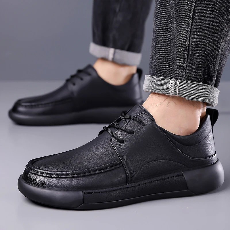 

Men Black Casual Business Shoes Lace Up Fashion Leather Flats Comfortable Men's Leisure Shoe Classics Formal Oxfords Shoes