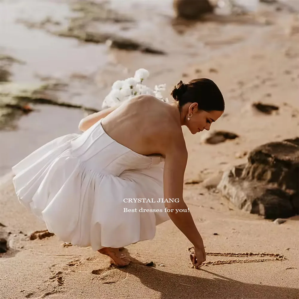 2024 Strapless Satijnen Trouwjurken Op Maat Gemaakte Baljurk Ruches Korte Mini Bruidsjurken Robe De Mariée