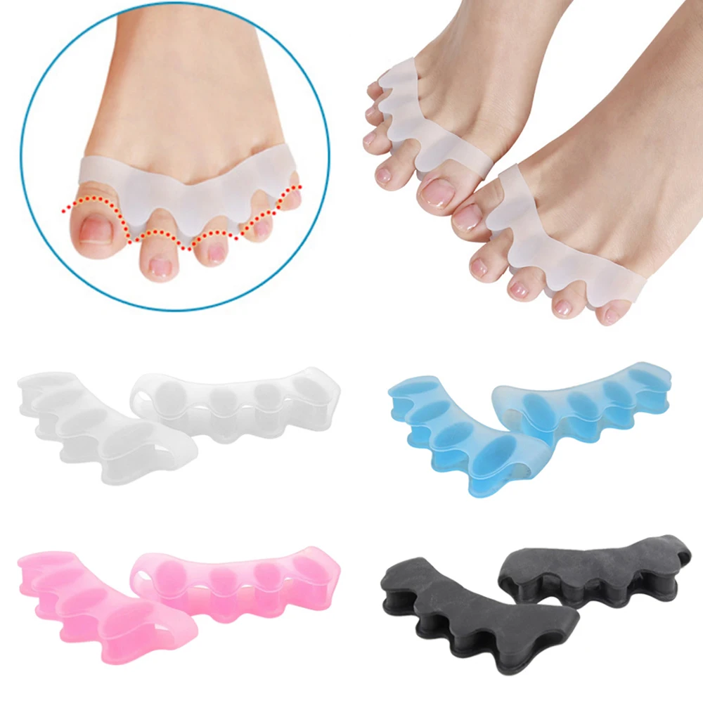 2Pcs Silicone Toe Separator 4 holes Bunion Corrector  Soft Gel Straightener Hallux Valgus Orthopedic Spacers Foot Care Tool