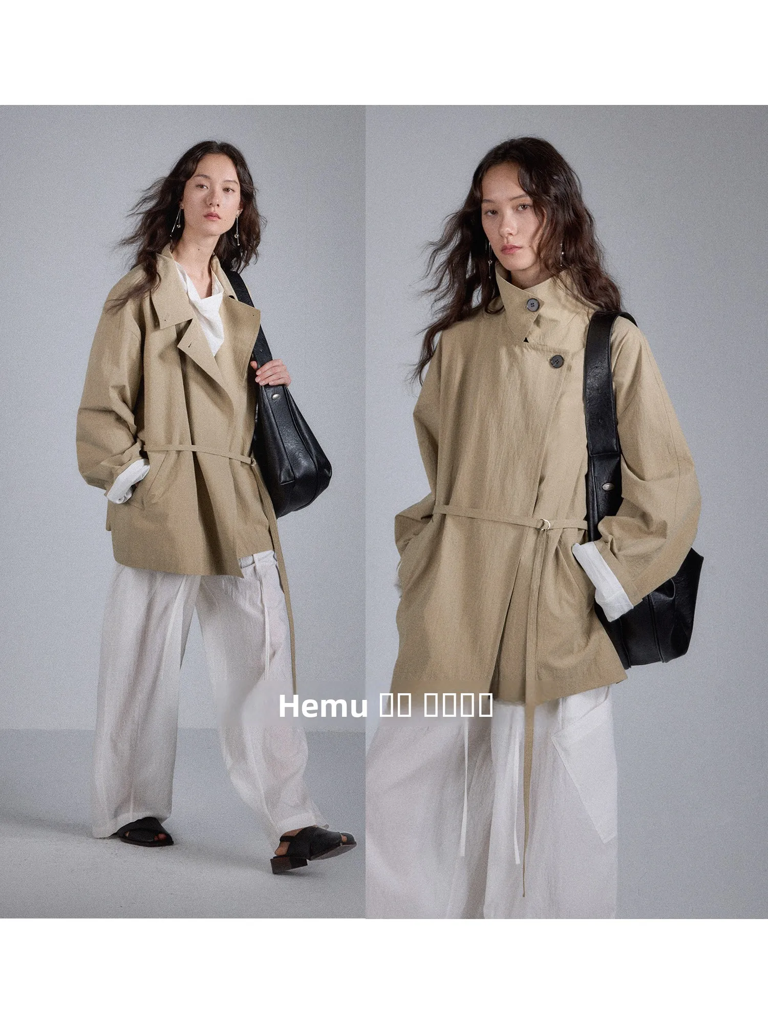 

Свободная женская ветровка AMOR с воротником-стойкой и поясом на талии, повседневная модная верхняя одежда из смесового хлопка, коллекция "Mist Covered"