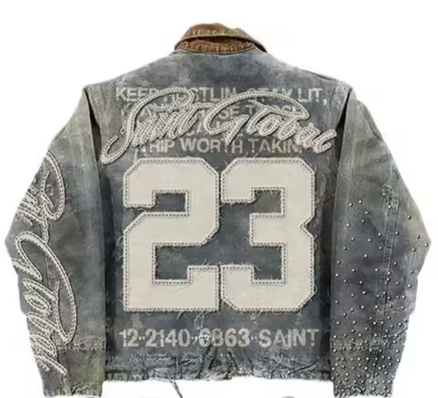 American Retro Jacket Y2K Clothes Men Women Hip Hop Letter Stitching Embroidery Washed Oversized Jackets Casual Coats Streetwear