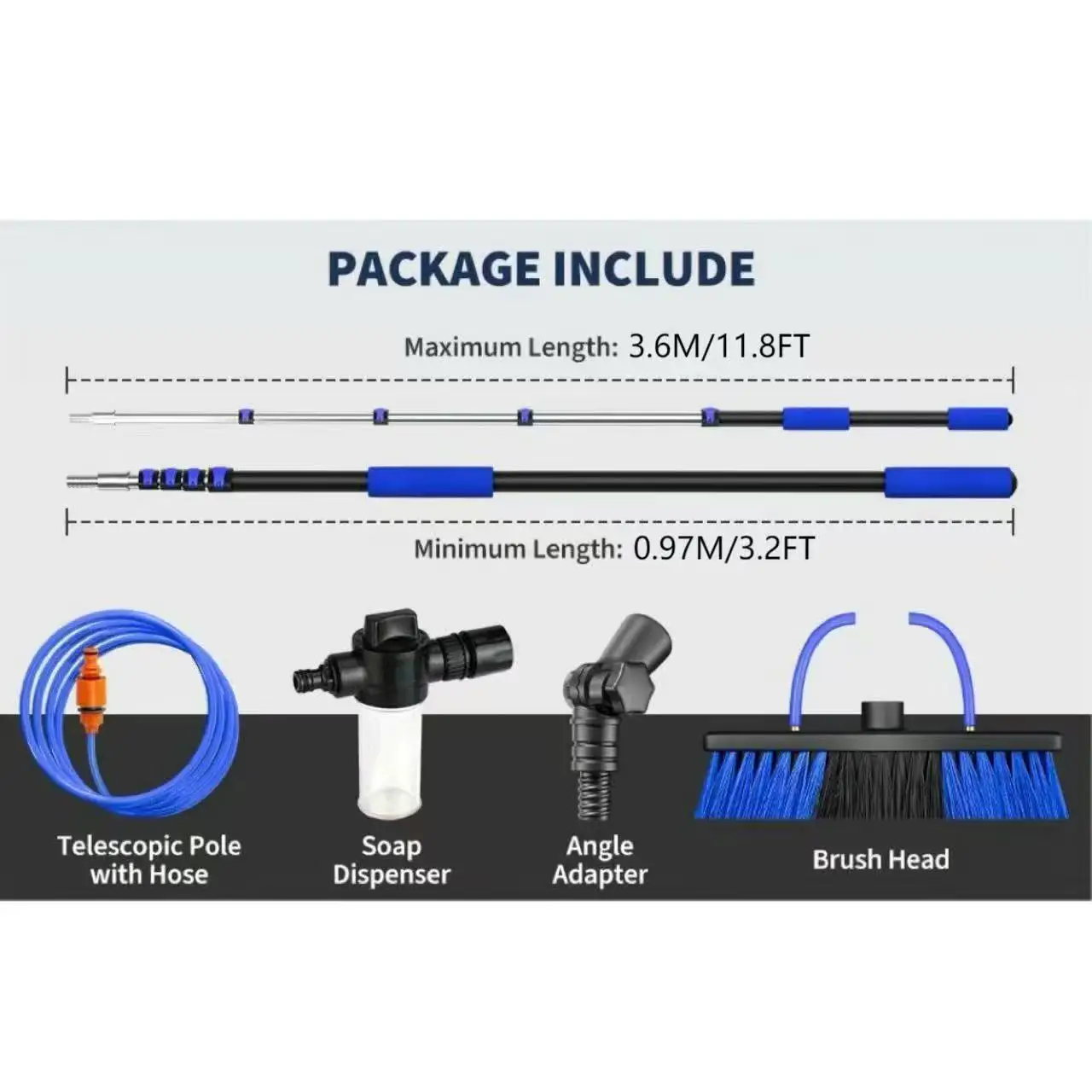 6m Water Fed Pole Brush with Squeegee Kit Telescopic High Reach Extension Pole Window Cleaning Tool for Solar Panel Washer