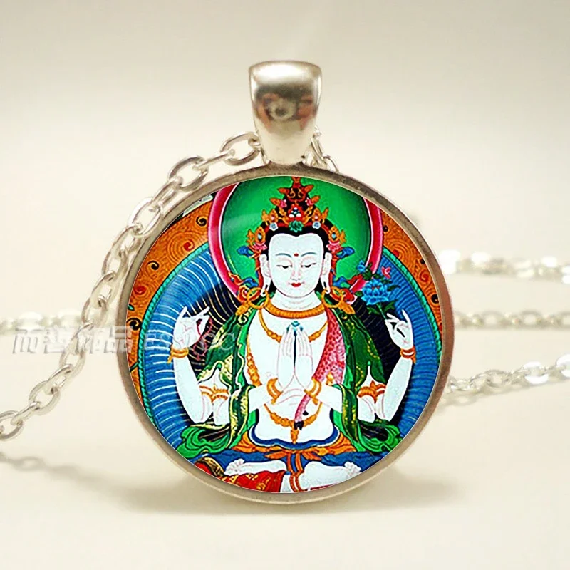 Buddha Buddhist Glass Pendant Necklace Buddha Jewelry Glass Dome Chain Necklace Good Luck Amulets Gift for Lover Gift