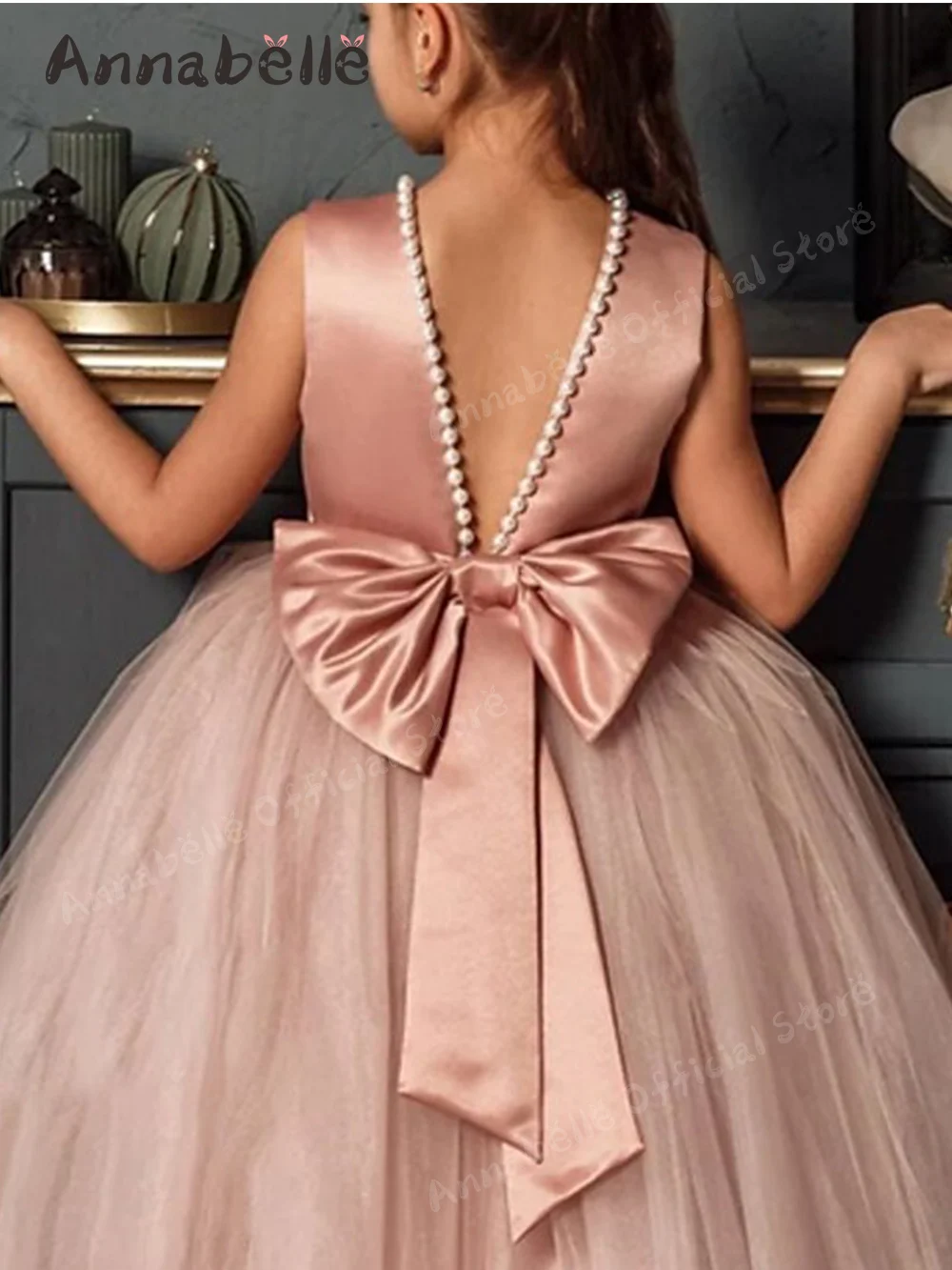 Annabelle-vestido de princesa para niña, traje de boda con perlas adornadas, con forma de cuello, para actuación de Piano, Verano