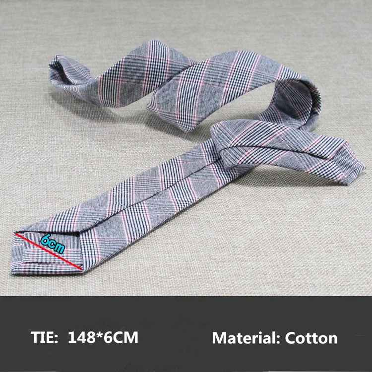 Mens Tie Narrow Version of Cotton and Linen Necktie Male 6cm Formal Wear Business Casual Professional Work Check Father\'s Gift