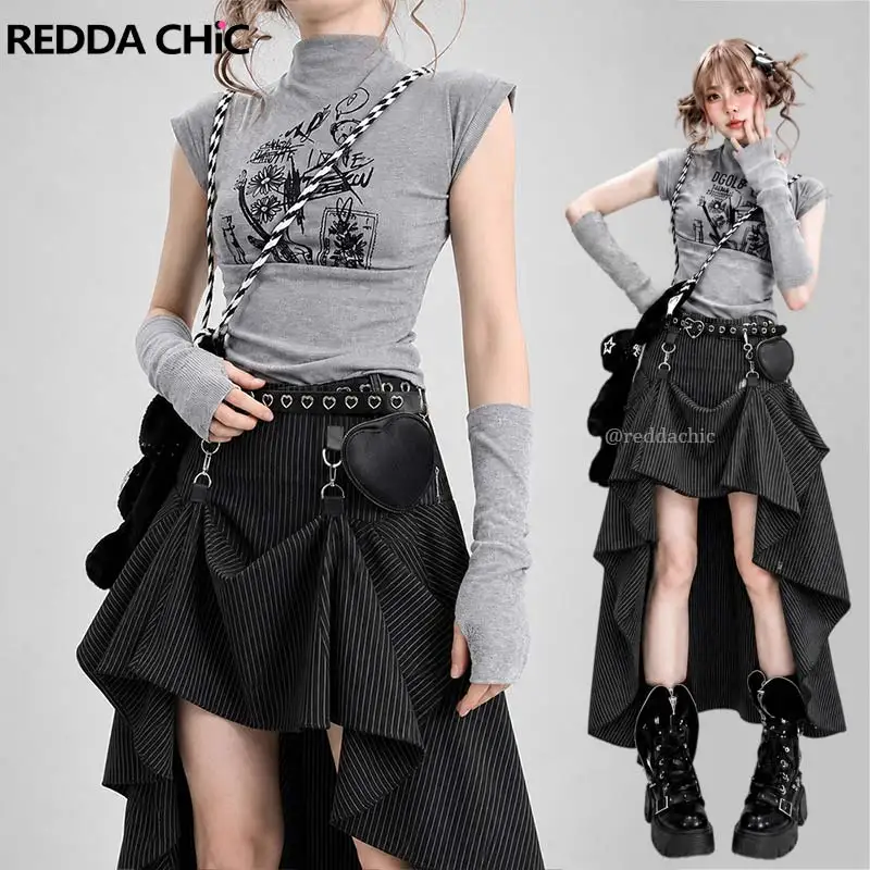 REDDACHiC Acubi Fashion Rib Knit Tank Top & Arm Warmers Grunge Gray Fitted Mock Neck Graffiti Vest Women Y2k Alternative Clothes